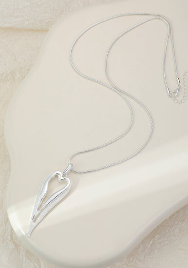 Silver plated heart-shaped pendant on a long adjustable chain