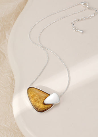 Silver plated necklace with an amber pendant on an adjustable chain