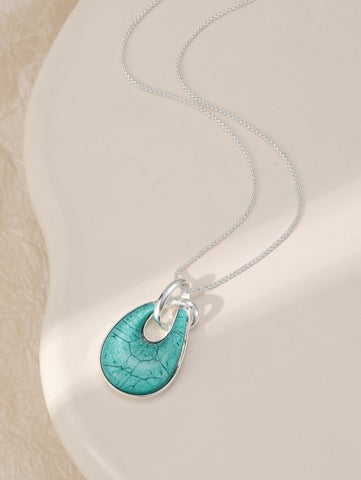 Turquoise pendant silver plated adjustable necklace