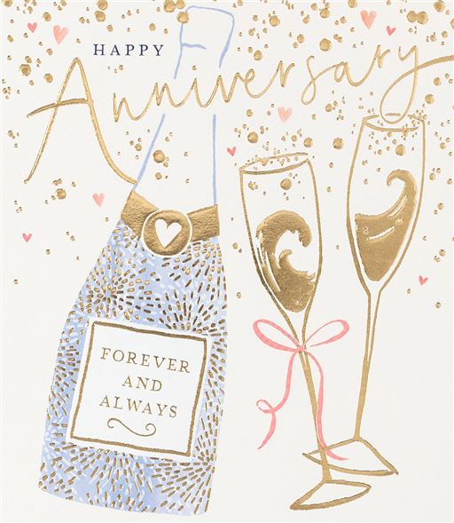 Happy Anniversary Card with Champagne Bottle and Glasses
