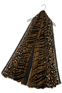 Leopard & Zebra print scarf in brown