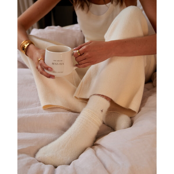 Katie Loxton off white socks in a decorative box with 'Snug Socks'