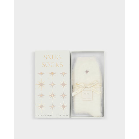 Katie Loxton off white socks in a decorative box with 'Snug Socks'