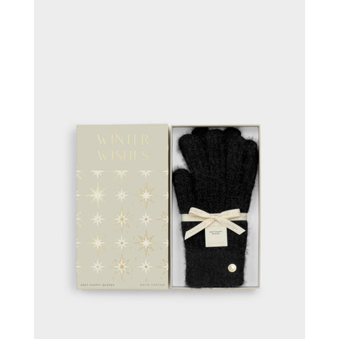 Katie Loxton black knitted cosy gloves in a gift box