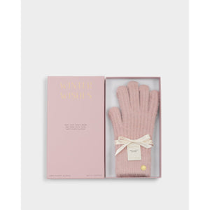 Katie Loxton pink gloves in a gift box with 'Winter Wishes' text