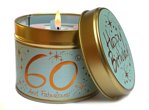Candle Tin - Happy Birthday 60th Candles Lily Flame 