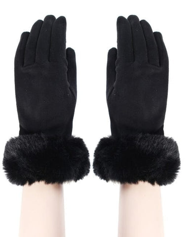 Gloves - Faux Fur Trim Black Gloves Pretty Little Things 