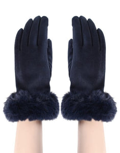 Gloves - Faux Fur Trim Navy Gloves Pretty Little Things 