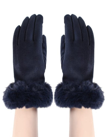 Gloves - Faux Fur Trim Navy Gloves Pretty Little Things 