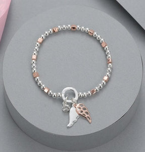 Bracelet - Angel Wings Silver & Rose Gold Bracelets Pretty Little Things 