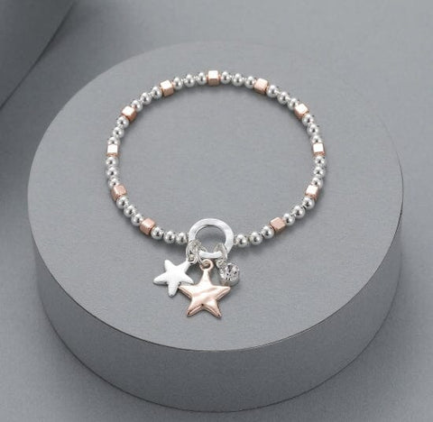 Bracelet - Stars Duo Silver & Rose Gold Bracelets Pretty Little Things 