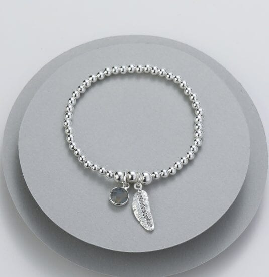 Bracelet - Feather Grey Stone Silver Bracelets Pretty Little Things 
