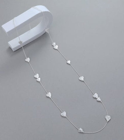 Necklace - Hammered Heart Long Silver Necklaces Pretty Little Things 
