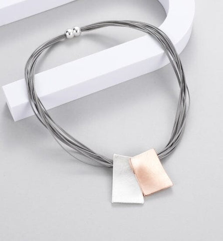 Necklace - Squares Silver & Rose Gold Necklaces Pretty Little Things 