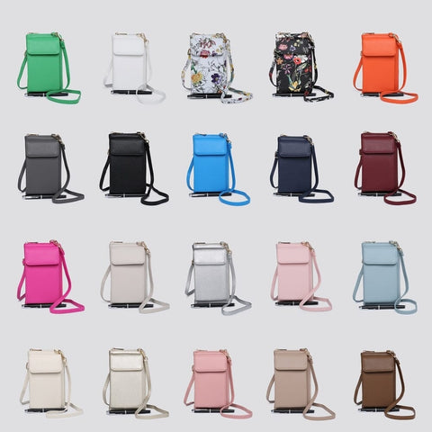 Image of all 20 Callie Crossbody Bags. All have different styles and colours. 
