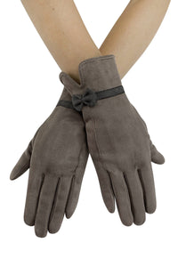 Gloves - Contrast Bow Grey Gloves Pretty Little Things 