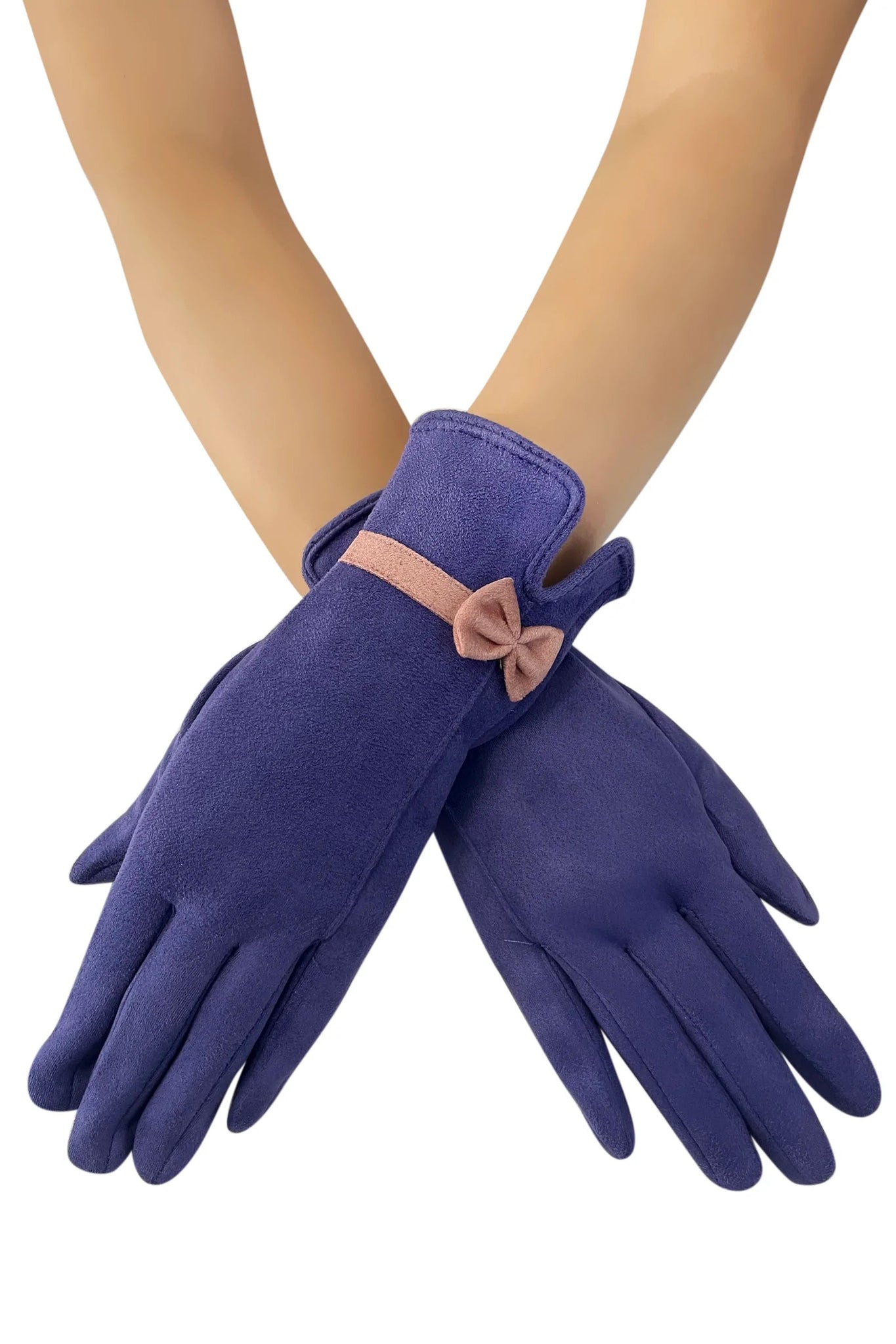 Gloves - Contrast Bow Purple Gloves Pretty Little Things 