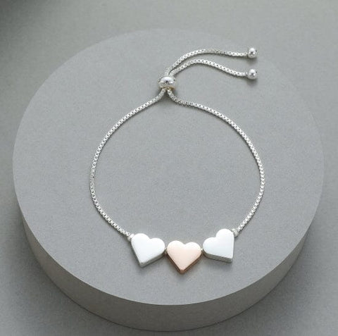 Bracelet - Three Heart Silver & Rose Gold Bracelets Pretty Little Things 