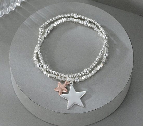 Bracelet - Star Stack Silver & Rose Gold Bracelets Pretty Little Things 