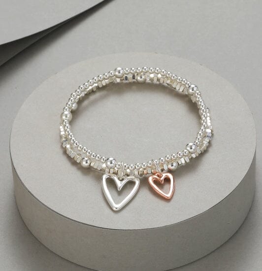 Bracelet - Heart Stack Silver & Rose Gold Bracelets Pretty Little Things 