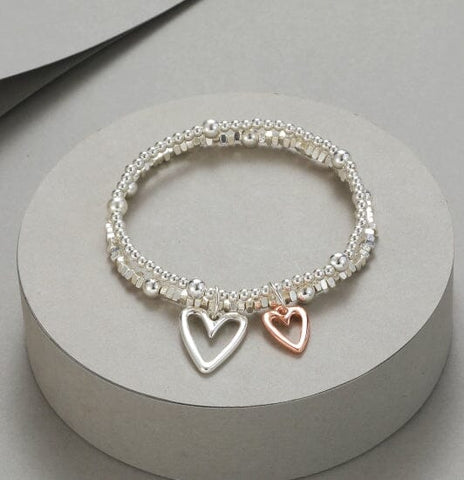 Bracelet - Heart Stack Silver & Rose Gold Bracelets Pretty Little Things 