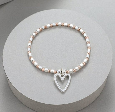 Bracelet - Heart Faceted Silver & Rose Gold Bracelets Pretty Little Things 