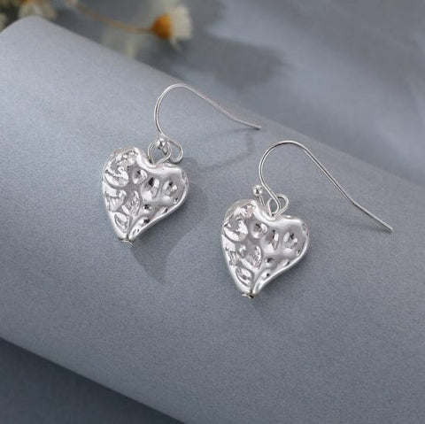 Earrings - Hammered Heart Silver