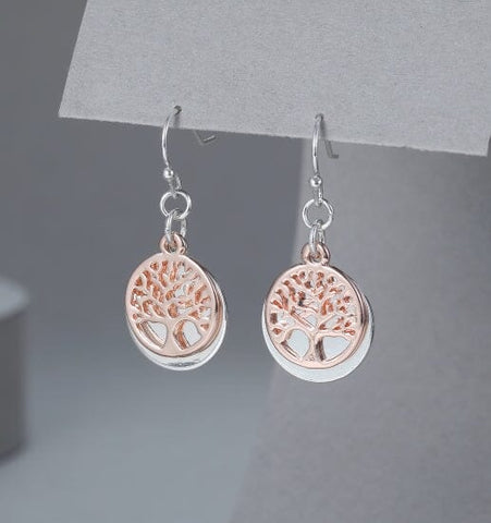 Earrings - Tree of Life Silver & Rose Gold Earrings Pretty Little Things 