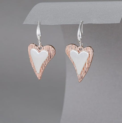 Earrings - Heart Duo Silver & Rose Gold Earrings Pretty Little Things 