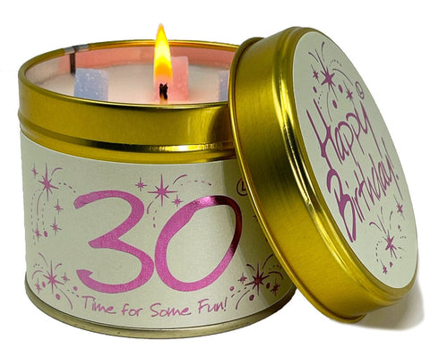 Candle Tin - Happy Birthday 30th Candles Lily Flame 