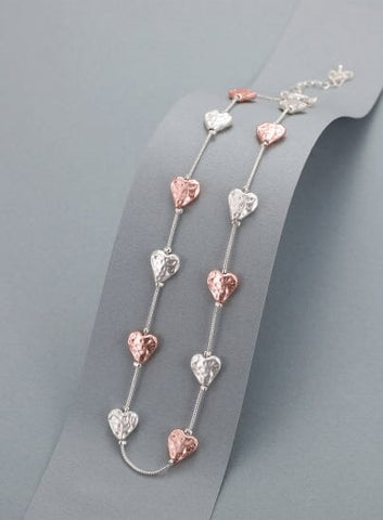 Necklace - Hammered Heart Short Silver & Rose Gold Necklaces Pretty Little Things 